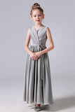 Simply A Line stain Pleats Flower Girl Dress With Belt