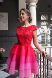 2018 Red Lace Appliques Top Cap Sleeves Multi Colors Tulle Short Homecoming Dresses PH645