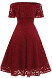 A-line Short Sleeve Red wine Off-the-Shoulder Lace Knee-Length Grace Homecoming Dresses uk PH228