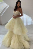Princess A Line Spaghetti Straps Daffodil Layers Tulle Prom Dresses, Sweetheart Prom Gowns P1374