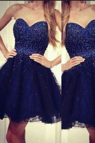 Sweetheart A Line Beading Navy Blue Short Homecoming Dress PM442