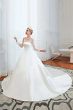 Ball Gown Strapless Long Sleeves Satin Cathedral Train Wedding Dresses WH39352