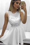 Cute A Line Round Neck Lace Appliques White Chiffon Short Homecoming Dresses uk PH922