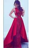 Long New Style Red Scoop Sleeveless Mermaid Satin Beads Prom Dresses UK PH388