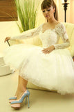 New Elegant Short Long Sleeves Sweetheart Cocktail Dress Ivory Lace Homecoming Dress PM838