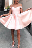 Cute A Line Off the Shoulder Open Back Sweetheart Pink Satin Short Homecoming Dresses uk PW03