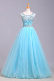 Ball Gown Blue Scoop Sequins Organza Long Prom Dresses,Elegant Party Dresses uk PW165