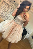 A-Line Sweetheart Cute Short Prom Dress,Organza Above Knee Homecoming Dress with Lace PH708