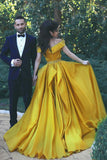 Stylish A-Line Off-Shoulder Yellow Chiffon Evening Dress with Beads,Prom Dresses uk PH457