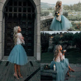Two-Piece Long Sleeves Lace Top Tulle Homecoming Dress
