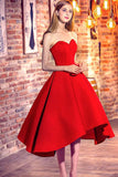 Princess Sweetheart Red Satin with Ruffles Asymmetrical High Low Classic Prom Dresses uk PM622