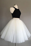 White and Black Two Pieces Tulle Cute Tutu Party Dresses Homecoming Dress PM91
