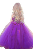 Princess Purple Ball Gown Square Neck Layers Tulle Flower Girl Dress Bowknot Baby Dress FG1014