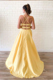 Unique Satin A Line Yellow Prom Dress Long Cheap Dance Dress P1530