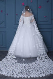 Long Tulle Ivory Wedding Veils with Hand Made Flowers, Wedding Veils W1239