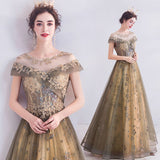 Elegant Round Neck Sequins Tulle Appliques Prom Dress with Short Sleeves Dance Dress P1377