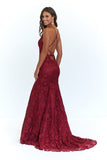 Elegant Straps V-Neck Burgundy Lace Mermaid Long Evening Dresses Prom Dresses P1361