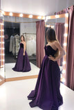 A Line Purple Satin Sweetheart Long Prom Dress With Pockets Strapless Evening Dress P1298