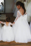 Ball Gown Lace Long Sleeves Flower Girl Dress With Bowknot Back, Round Neck Baby Dresses FG1015
