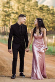 Sparkly Spaghetti Straps Rose Gold V-Neck Prom Dress with Sequins Dance Dress P1392
