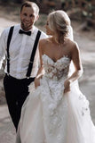 Charming Ball Gown Sweetheart Strapless 3D Flowers Tulle Off White Wedding Dress W1125