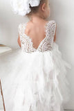 A Line Round Neck Tulle White Straps Flower Girl Dress with Lace Baby Dress FG1011