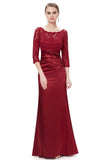 Elegant 3/4 Sleeve Lace Burgundy Formal Dresses Bateau Mermaid Evening Dresses P1172