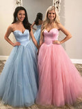 Unique Ball Gown Sweetheart Strapless Tulle Prom Dress Cheap Formal Dress P1518