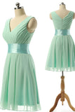 Cute A Line V Neck Ruffles Chiffon Knee Length Short Prom Dress,Homecoming Dresses UK PH641