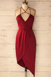 A Line Spaghetti Straps V Neck Simple Cheap Red Short Homecoming Dresses uk PW18