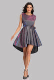 A Line Round Neck High Low With Belt Homecoming Dresses XU90819