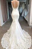 Charming Spaghetti Straps Lace Appliques Tulle Mermaid Wedding Dress W1261