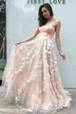 Princess Sweetheart Blush Pink Long Prom Dress with Appliques, Dance Dresses P1516
