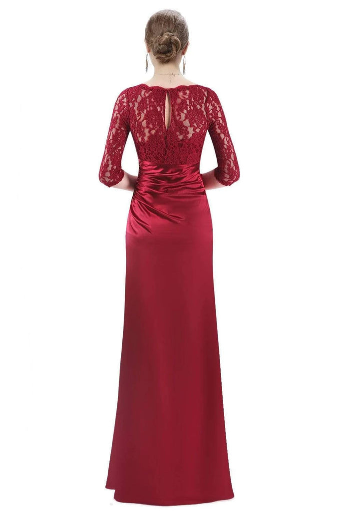 Elegant 3/4 Sleeve Lace Burgundy Formal Dresses Bateau Mermaid Evening Dresses P1192