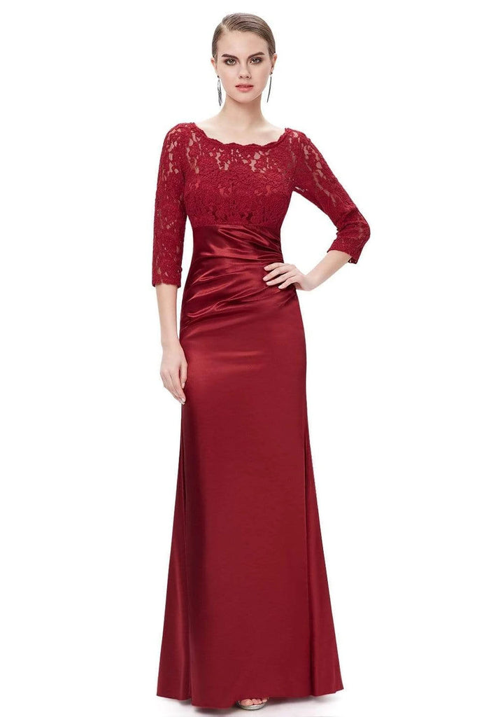 Elegant 3/4 Sleeve Lace Burgundy Formal Dresses Bateau Mermaid Evening Dresses P1192