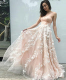 Princess Sweetheart Blush Pink Long Prom Dress with Appliques Dance Dress P1516