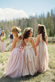 A line Blush Pink Flower Girl Dresses with Sash Gold Top Dresses for Kids FG1021