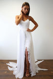Spaghetti Straps Sweetheart White Lace Wedding Dresses with Chiffon Beach Bridal Dress W1111