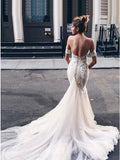 Charming Mermaid Sweetheart Backless Tulle Wedding Dress with Lace Appliques W1191