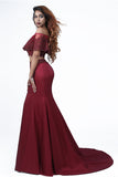 Elegant Mermaid Off the Shoulder Two Pieces Beades Burgundy Prom Dress P1465