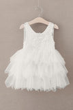 Cute Round Neck White Flower Girl Dresses Open Back Tulle Wedding Party Dresses FG1010