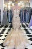 Elegant Sweetheart Tulle Beaded Long Mermaid Prom Dresses, Cheap Formal Dresses P1241