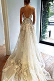 A Line Spaghetti Straps Deep V Neck Ivory with Pockets Tulle Wedding Dresses uk PW110