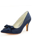 Navy Blue High Heels Wedding Shoes with Bowknot, Fashion Satin Wedding Shoes uk, L-942
