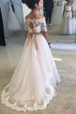 A Line Off the Shoulder Half Sleeve Flower Girl Dress with Lace up Wedding Party Dress FG1025