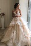 Spaghetti Straps V-Neck Wedding Dress with Layer Sleeveless Wedding Gowns W1156