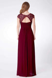 Elegant A Line Cap Sleeve Burgundy Lace Prom Dress with Chiffon Bridesmaid Dress P1176