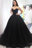 Sweetheart Tulle Ball Gown Black Formal Prom Dresses, Sleeveless Lace up Evening Dresses P1254