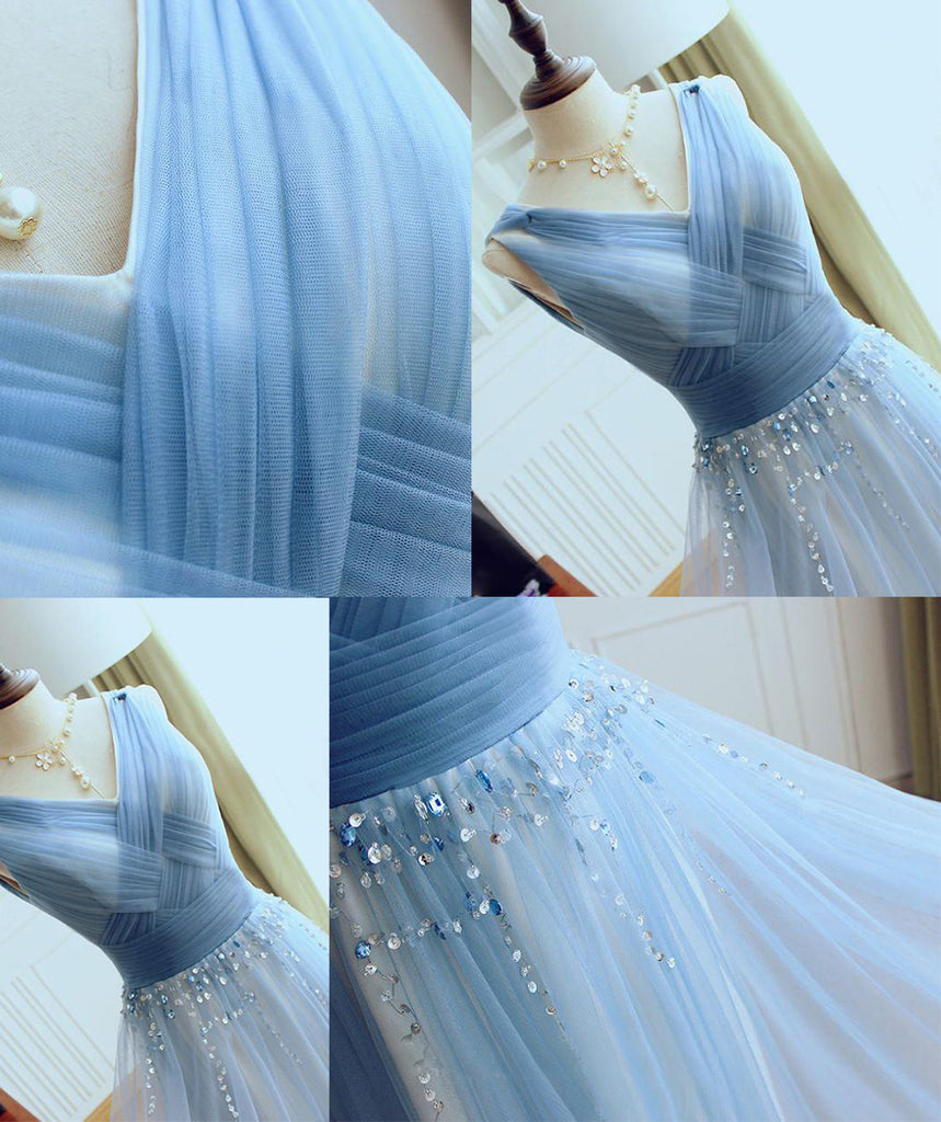 A Line V-Neck Floor-length Tulle with Beading Prom Dress Evening Dress PH550