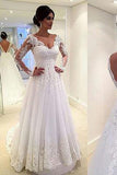 Long Sleeves Lace Wedding Dress V Neck Beach Wedding Dress